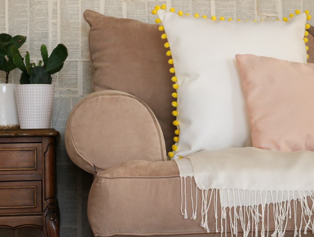 Pom Pom Leather Throw Pillow Diy