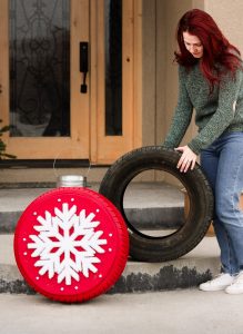 giant ornament made from a tire