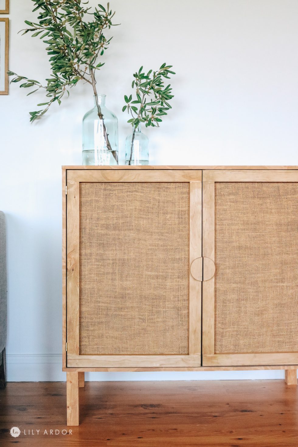 DIY Rattan Cabinet Hack With Burlap - Lily Ardor